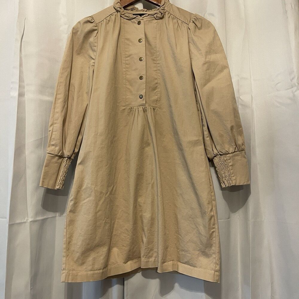 Pomander Place Tuckernuck XS Claiborne Dress Khaki Ruffle Collar Puff Sleeve